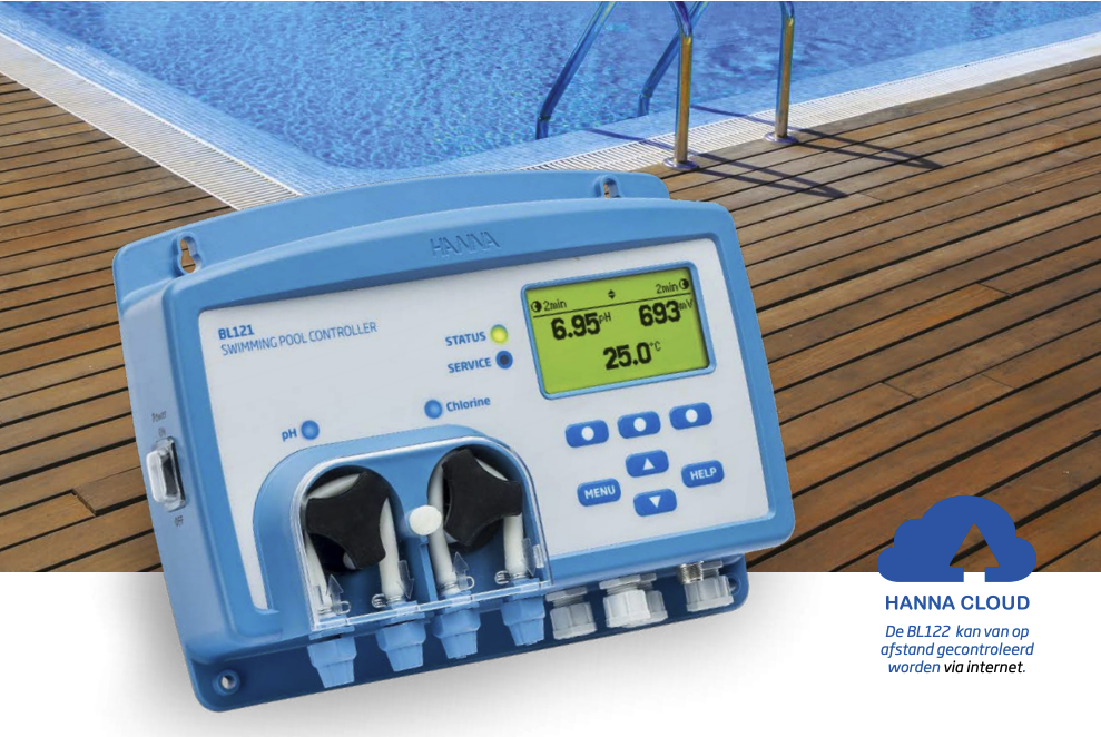 Security Pool Plus pH & redox, met elektrode en installatiekit op paneel met doorstroomcel (BL121-20)