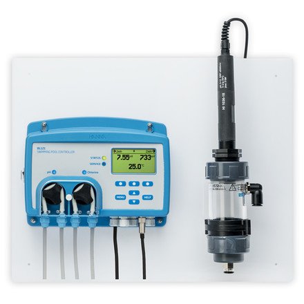 Security Pool Plus pH & redox, met elektrode en installatiekit op paneel met doorstroomcel (BL121-20)