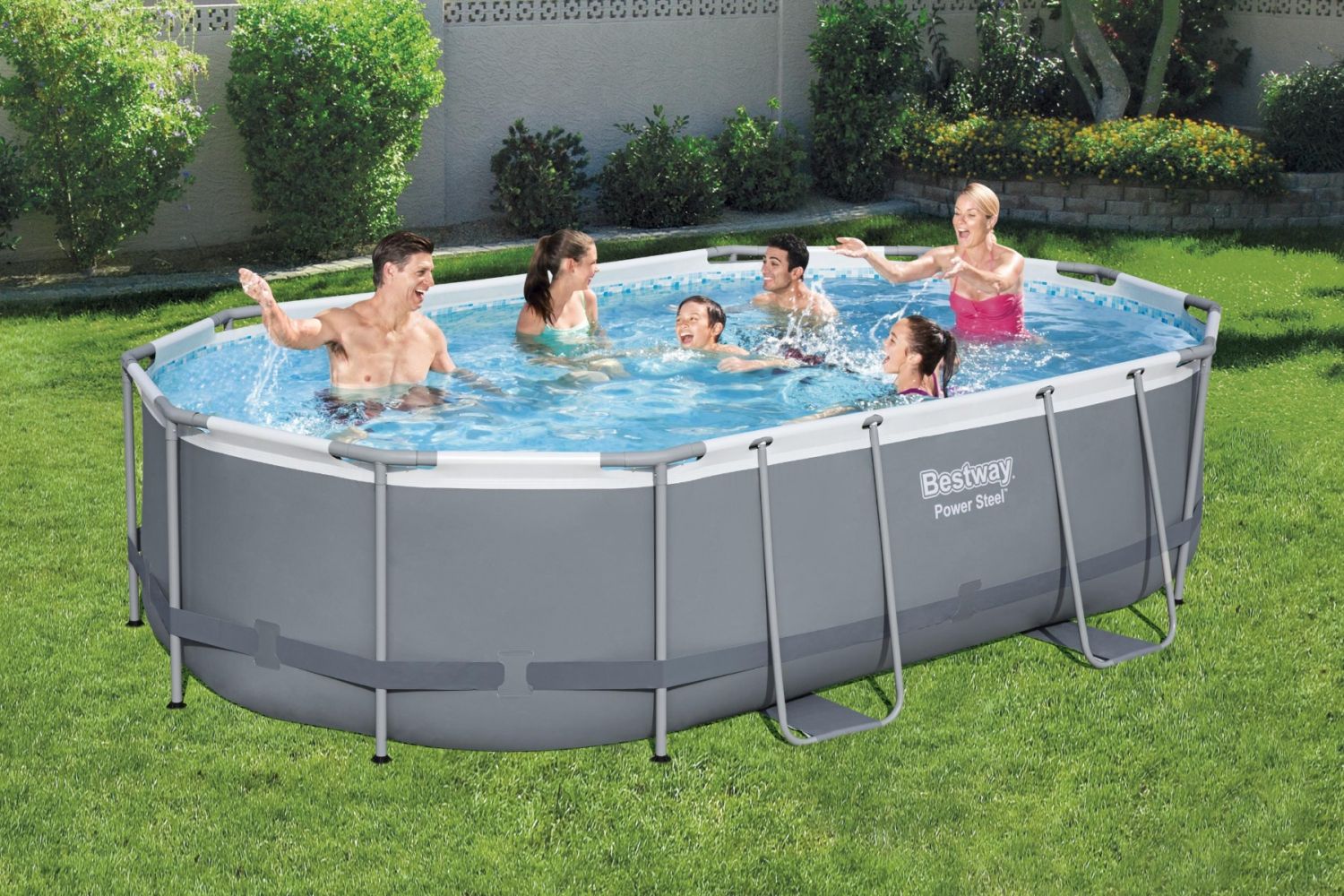 Bestway Power Steel 488 x 305 x 107 cm, inclusief pomp, afdekzeil en zwembadtrap