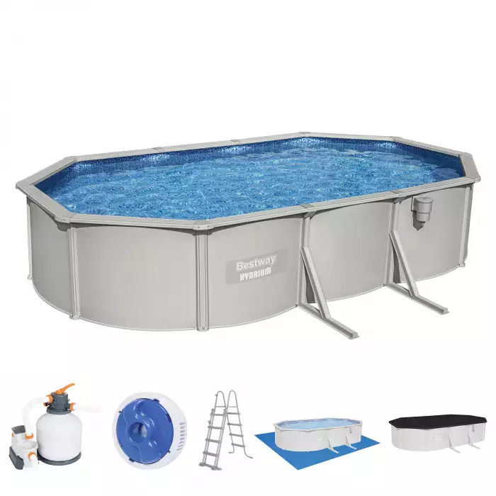 Bestway Hydrium zwembad 610 x 360 x 120 cm, inclusief pomp, zwembadtrap, afdekzeil en grondzeil