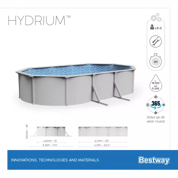 Bestway Hydrium zwembad 610 x 360 x 120 cm, inclusief pomp, zwembadtrap, afdekzeil en grondzeil