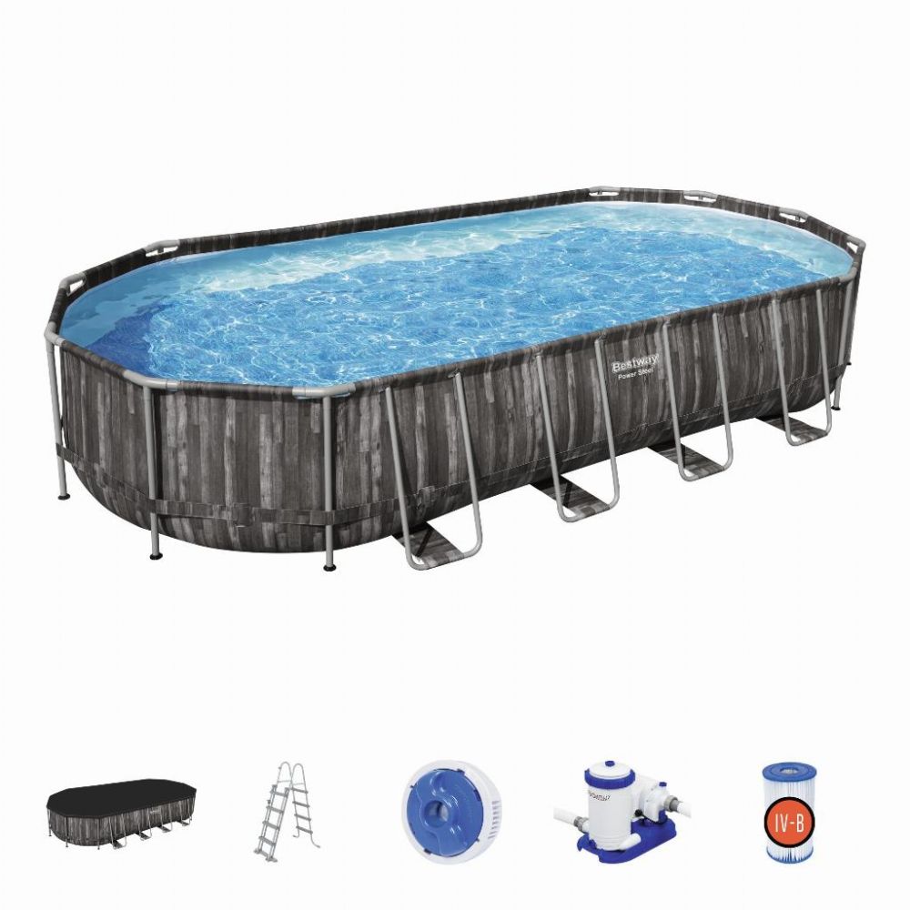 Bestway Power Steel zwembad 732 x 366 x 122 cm, inclusief pomp, afdekzeil en zwembadtrap