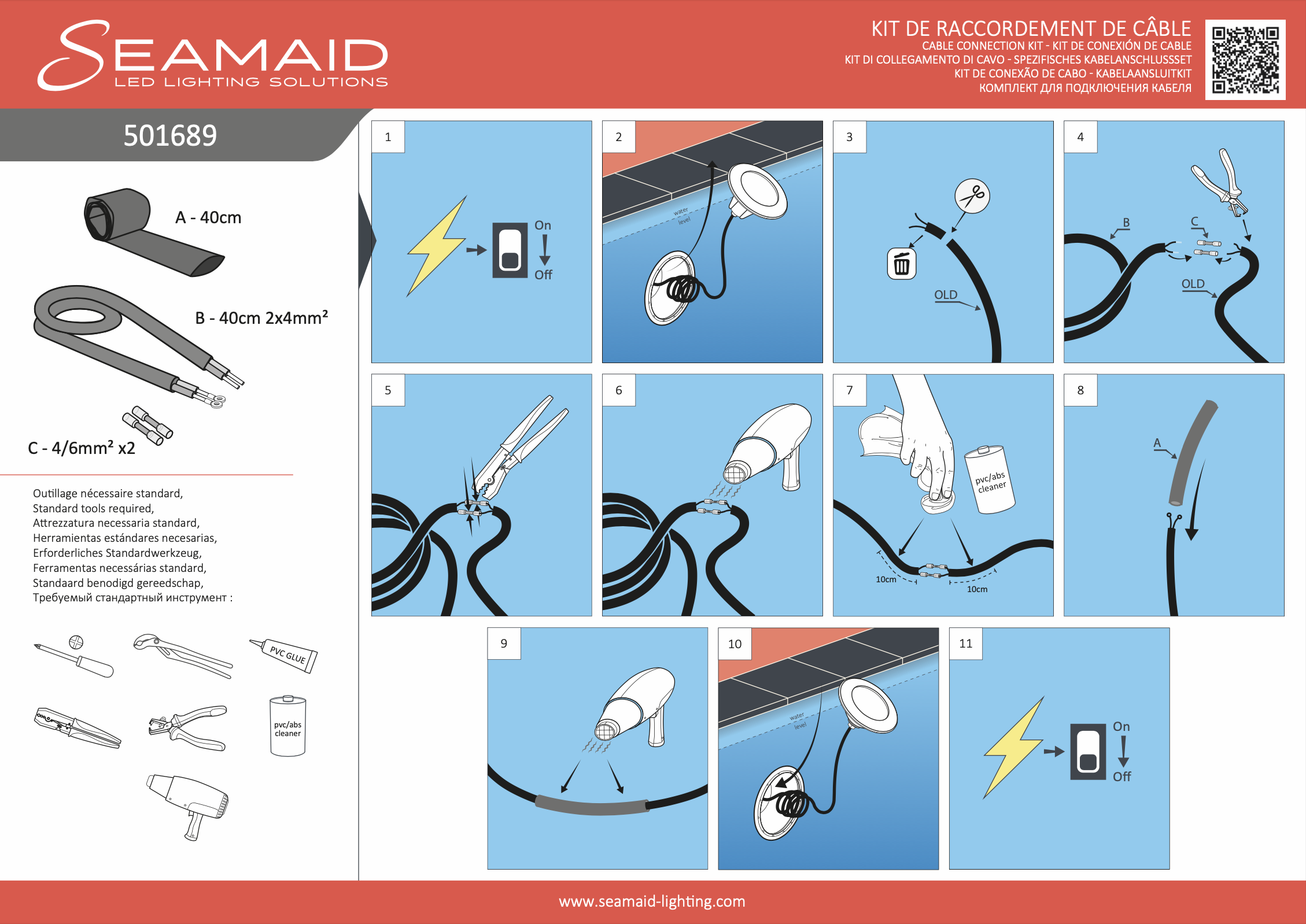 Seamaid speciale renovatie kabelaansluitset met 40cm kabel 2x4mm²