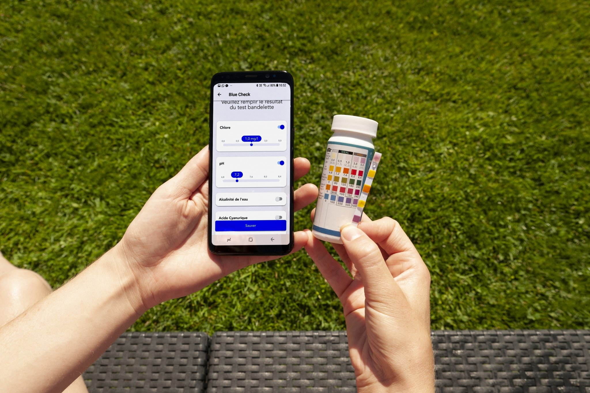 Blue Check teststrips met applicatie