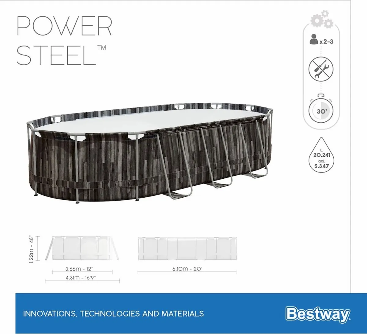 Bestway Power Steel Ovaal zwembad - 610 x 366 x 122 cm - met filterpomp en accessoires