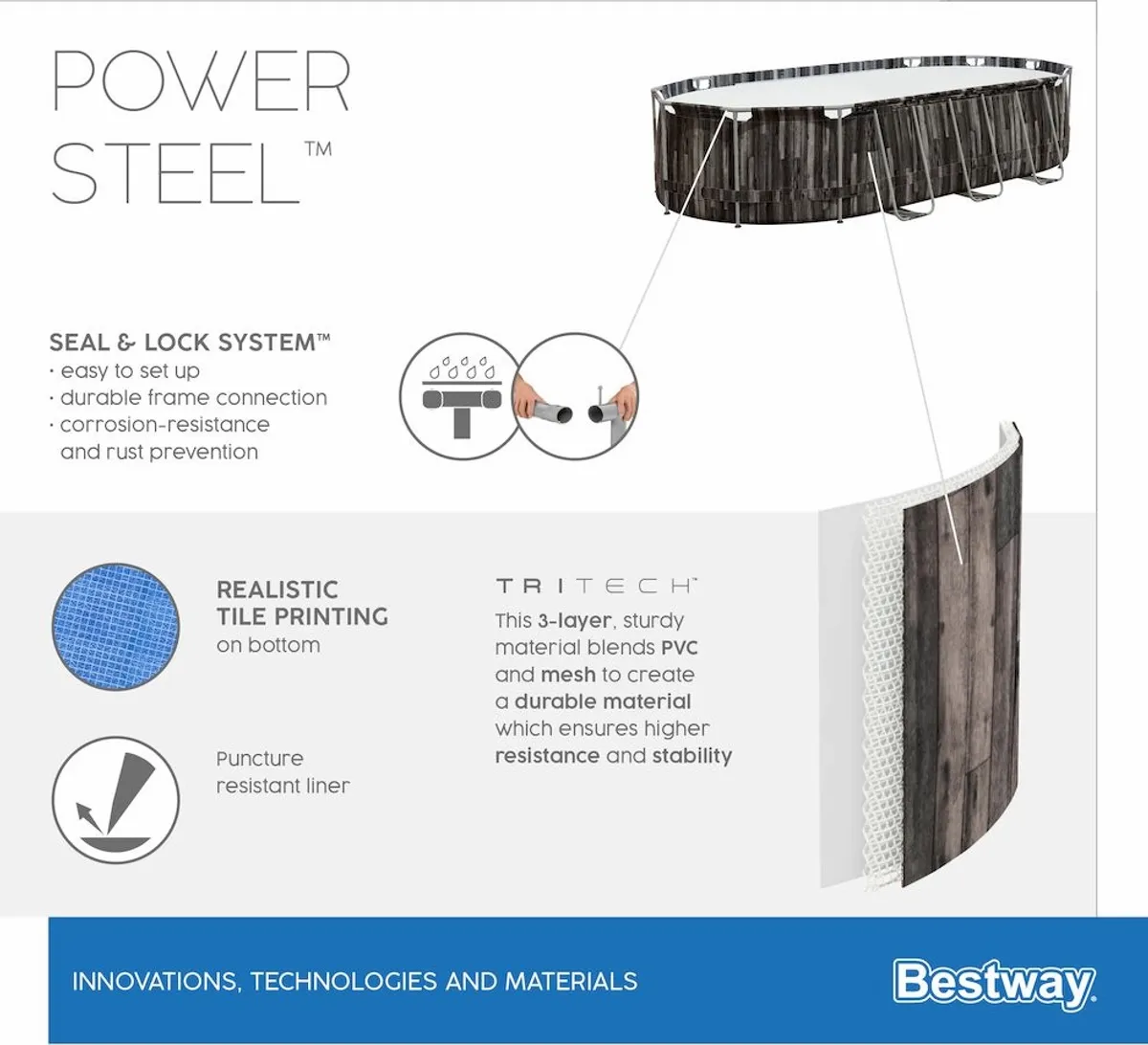 Bestway Power Steel Ovaal zwembad - 610 x 366 x 122 cm - met filterpomp en accessoires