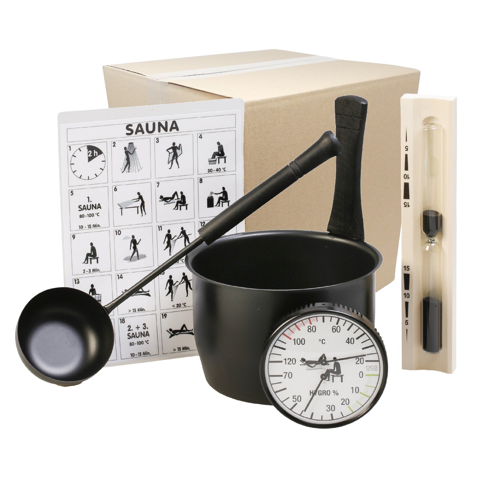 Sauna accessoires set zwart - 5-delig - Eliga